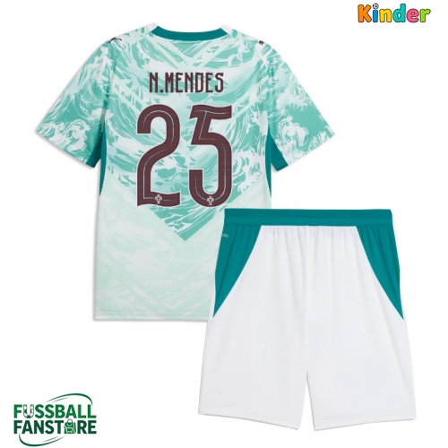 Portugal Nuno Mendes #25 Replik Auswärtstrikot Kinder WM 2026 Kurzarm (+ Kurze Hosen)
